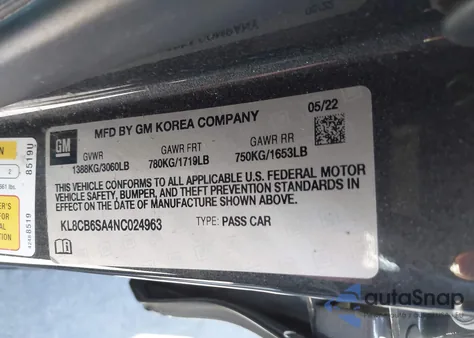 2022 Chevrolet Spark Fwd Ls Automatic z USA, uszkodzony, nr VIN KL8CB6SA4NC024963